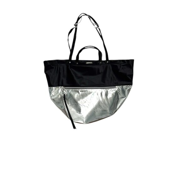 Rebecca Minkoff Large East West Nylon Tote Shoulder Bag Silver Black